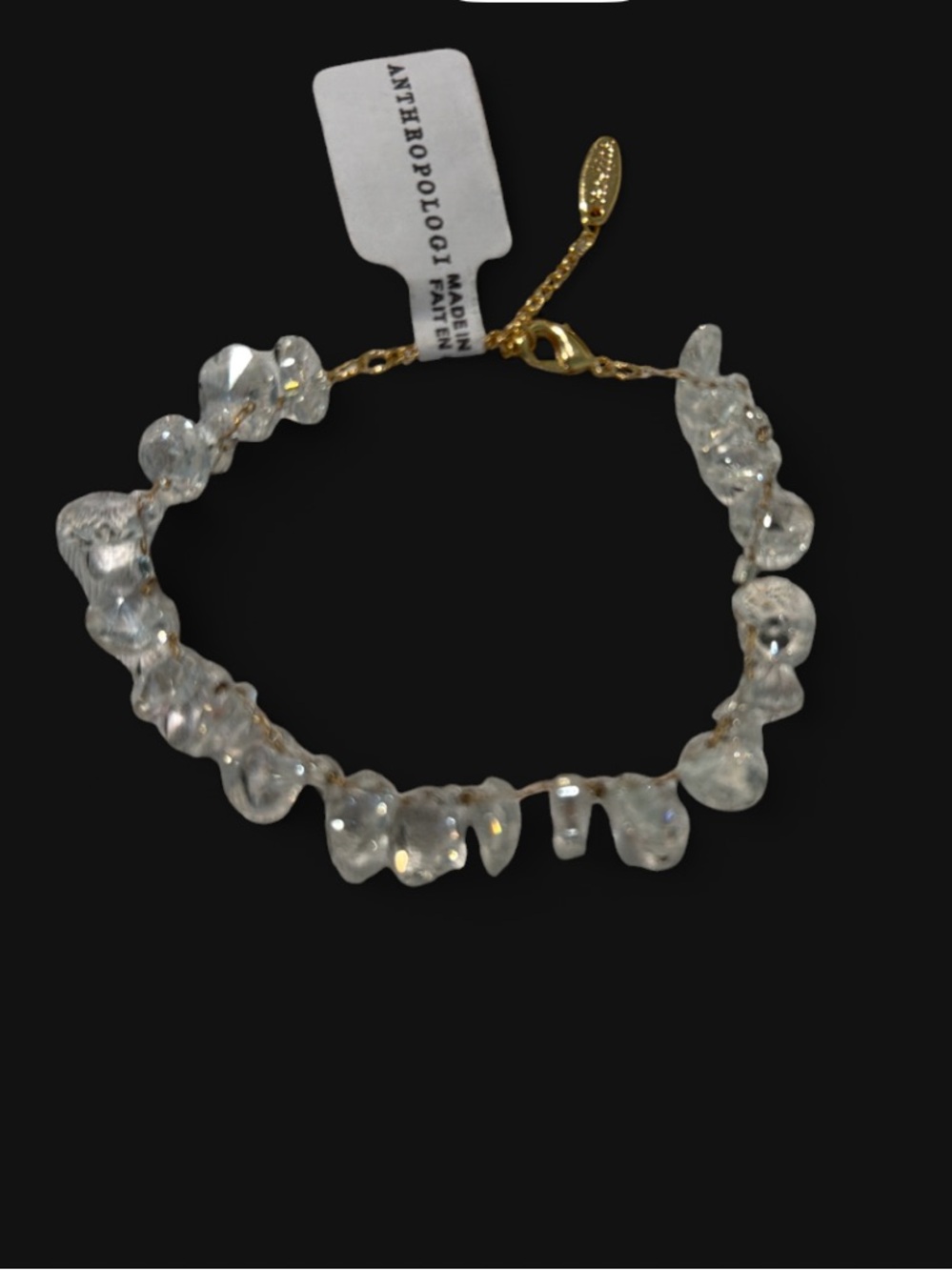 Anthropologie Clear Crystal Chip Bracelet 14k Gold Plate NEW